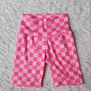 Handmade Pink Checkered Kids Biker Shorts